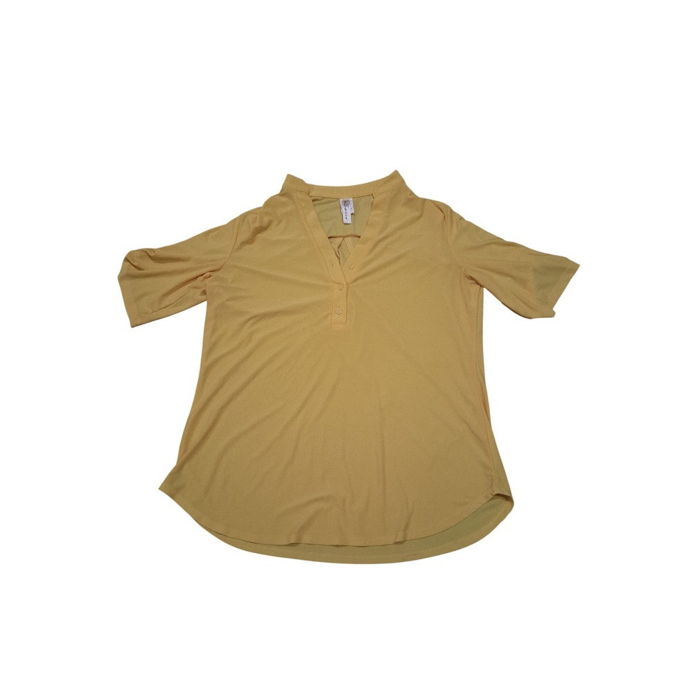 PerSeption‎ Yellow Roll Tab Sleeve Flowing Henley Blouse XL